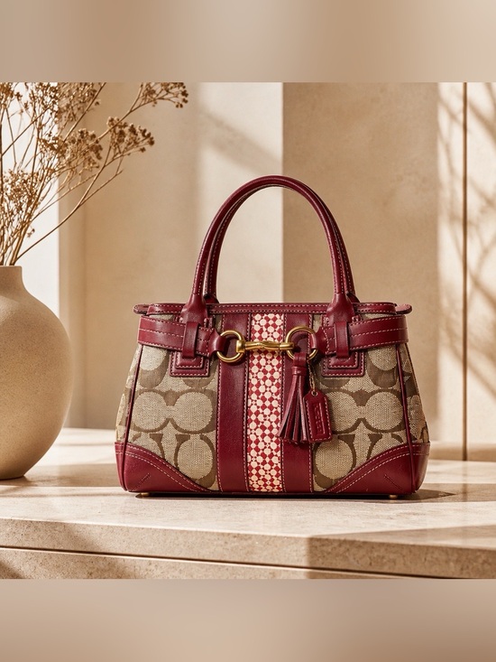 Handbags - The Hampton Heritage Satchel – Vintage Monogram Canvas & Burgundy Leather Carrie